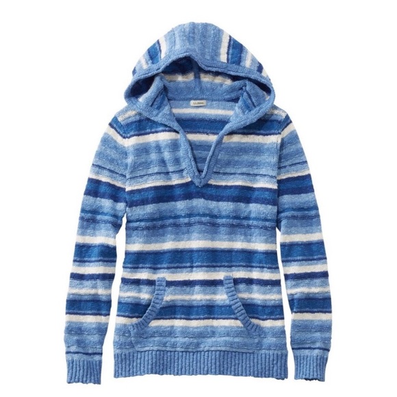 L.L. Bean Midweight Cotton Slub Hooded Pullover Blue size Large - Picture 2 of 8